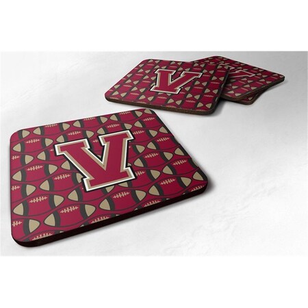 Carolines Treasures Letter V Football Garnet and Gold Foam Coaster, Set of 4 CJ1078-VFC